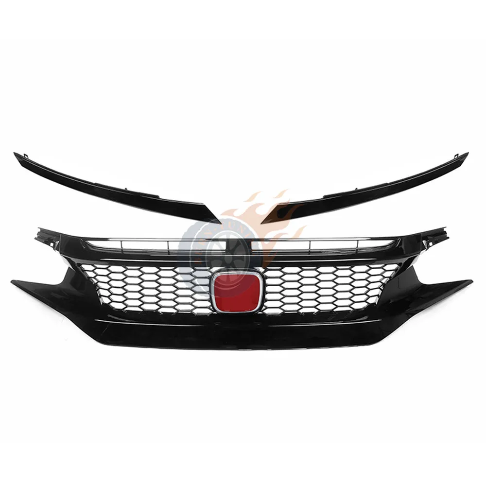 Глянцевая черная ячеистая сетка R Тип Гриль для Honda Civic 10th Gen- передний бампер ABS гоночные решетки запчасти для автомобилей