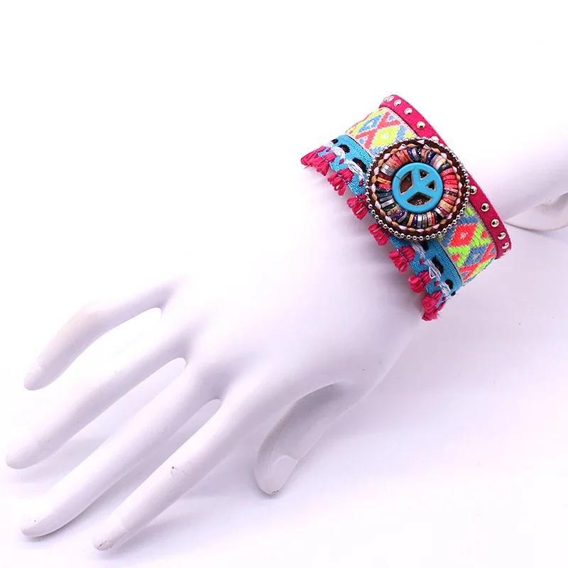 Модный кожаный браслет ретро геометрический узор Кристалл Мир круг магнитная