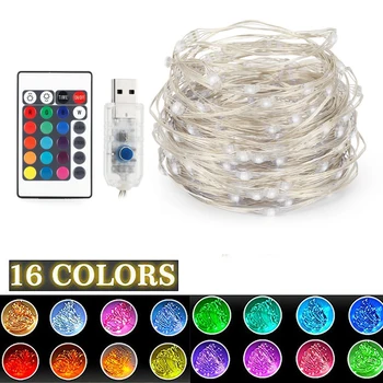 

RGB Remote Control LED Lights Decoration 16 Colors Changing Party Lights 5m/50LEDs 10m/100LEDs USB Home Wedding Holiday Lights