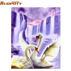 RUOPOTY рамка Лебедь животные DIY живопись по номерам стены Искусство картина акриловая Картина на холсте для свадебного украшения Прямая