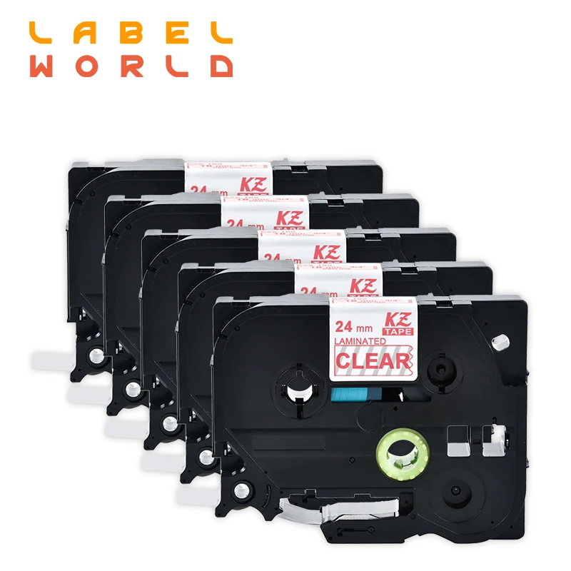 

5PKS Label World label tape red on clear label ribbon Compatible for brother P-TOUCH label printer 24mm ribbon TZe-152 TZe152