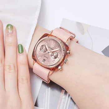 

WWOOR 2020 Ladies Watch Luxury Rose Gold Dial Quartz Waterproof Watch For Women Casual Nylon Girl Wrist Watch Clock Montre Femme