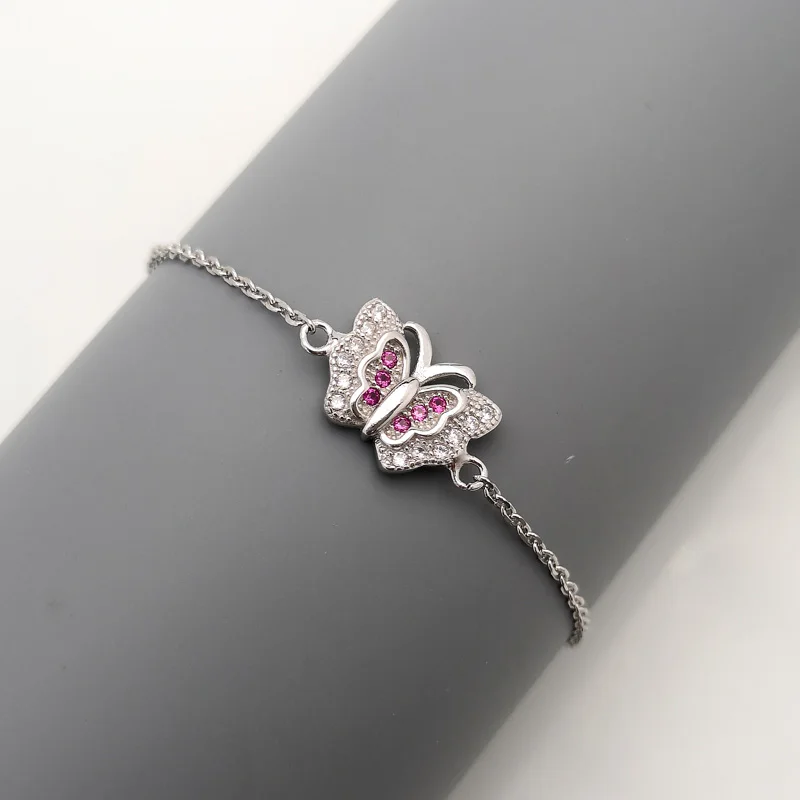 

High quality 100% Real 925 Sterling Silver Bracelets for WomenButterfly Bracelet With Purple Stone zircon Fashion Jewelry Gift