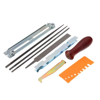 

Professional Chainsaw Chain Sharpening Kit Tool Set Hardwood Handle + Round/Flat File Guide Bar File Sharpener Tools 10pcs