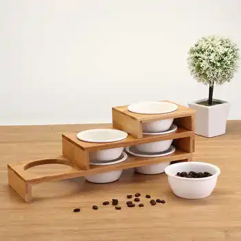

Fashion Cat Dog Feeders Bowls Bamboo Tableware Ceramic Pet Food Water Bowl High Grade Anti Skid Pet Supplies Dog Cat Bowl