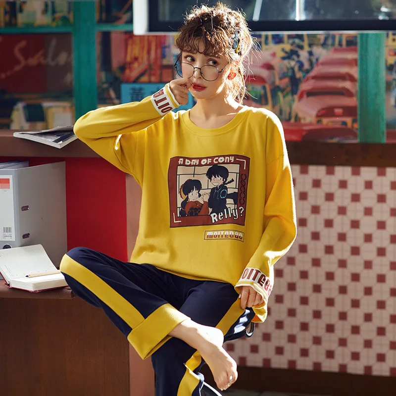 

Pajamas Female Spring Autumn And Winter Pure Cotton Long Sleeve Thin Korean-style Loose-Fit Sweet Cute Summer Days Cotton Homewe