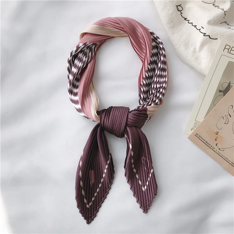 

2020 New Crumple Small Square Women's scarf Korean Temperament Fold Spring Autumn scarfs for ladies