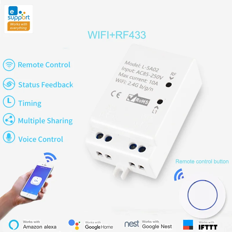 Ewelink WiFi RF433 Timer für drahtlose Smart-Fernbedienungsschalter für Alexa 