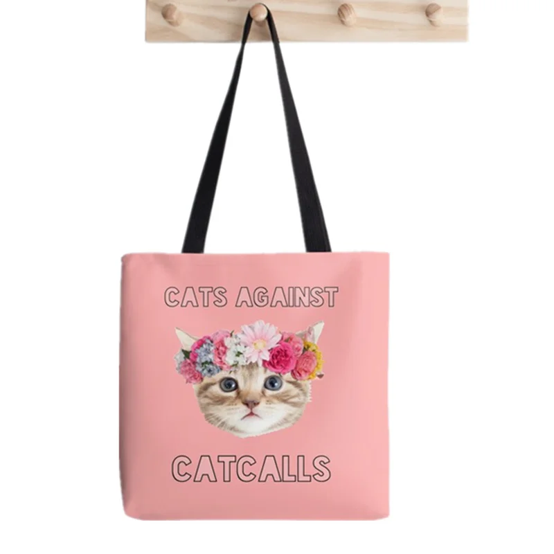 Shopper Cats Against Catcalls Bag Printed Tote Bag women Harajuku shopper handbag girl Shoulder shopping bag Lady Canvas Bag