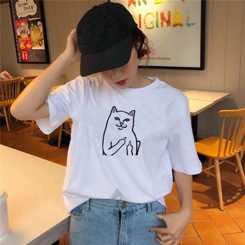 2020 Summer Women T-shirt Cartoon Lovely Cat Printed Tshirts Casual Tops Tee Harajuku 90s Vintage White tshirt Female Clothing