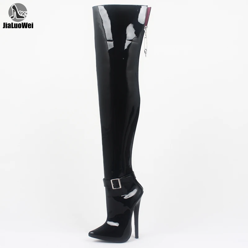 

JIALUOWEI EXTREME 7" HIGH HEEL BOOTS stiletto over the knee patent pointed fetish lock zip