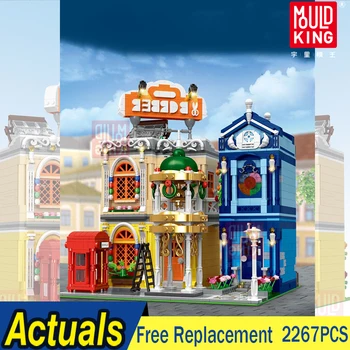 

MOC creator expert City Streetview Building Blocks The Barber Shop In Town With Led Light Model DIY Toys For Children Gifts