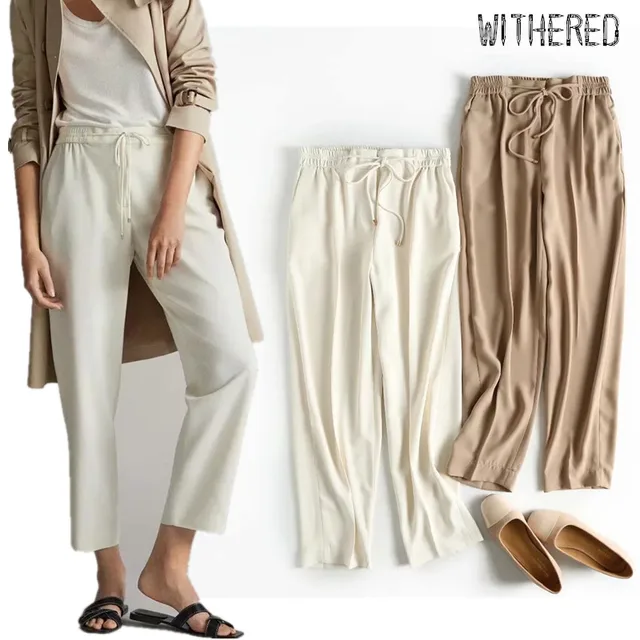 US $17.56 Withered england office lady solid simple Drawstring casual harem pants women pantalones mujer pant