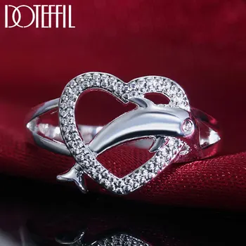 

DOTEFFIL 925 Sterling Silver Heart-Shaped AAA Zircon Dolphin Ring For Women Fashion Wedding Party Gift Charm Jewelry