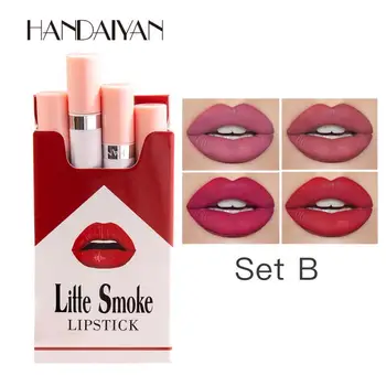

HANDAIYAN 4 Colors Cigarette Lipstick Set Make Up Lasting Waterproof Matte Velvet Fog Non-stick Cup Cosmetic Make Up TSLM1