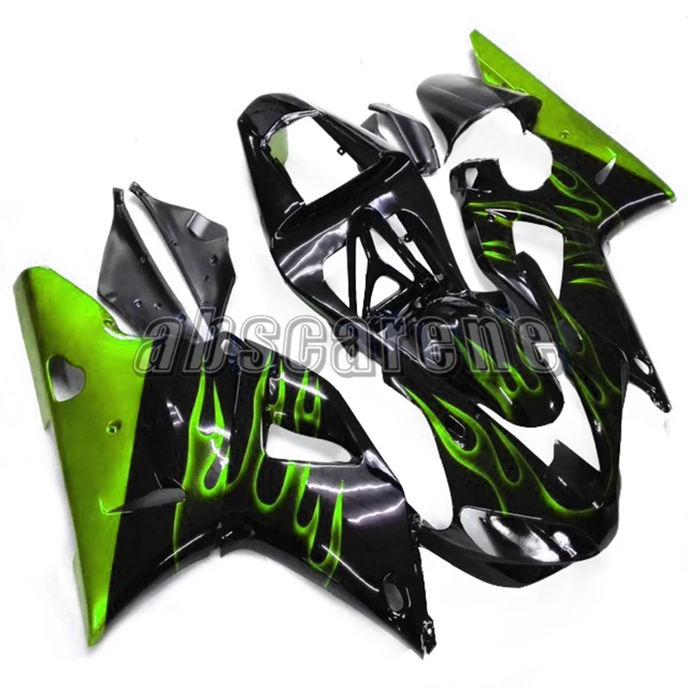 ABS пластик R1 2001 полный обтекатель комплект для Yamaha YZF1000 R1 2000 2001 YZF R1 00 01 инъекции кузова черный с зеленым пламенем