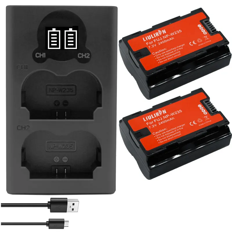 2 шт. 2400 мА/ч NP W235 Камера Батарея + ЖК дисплей USB Dual Зарядное устройство с Тип C Порты