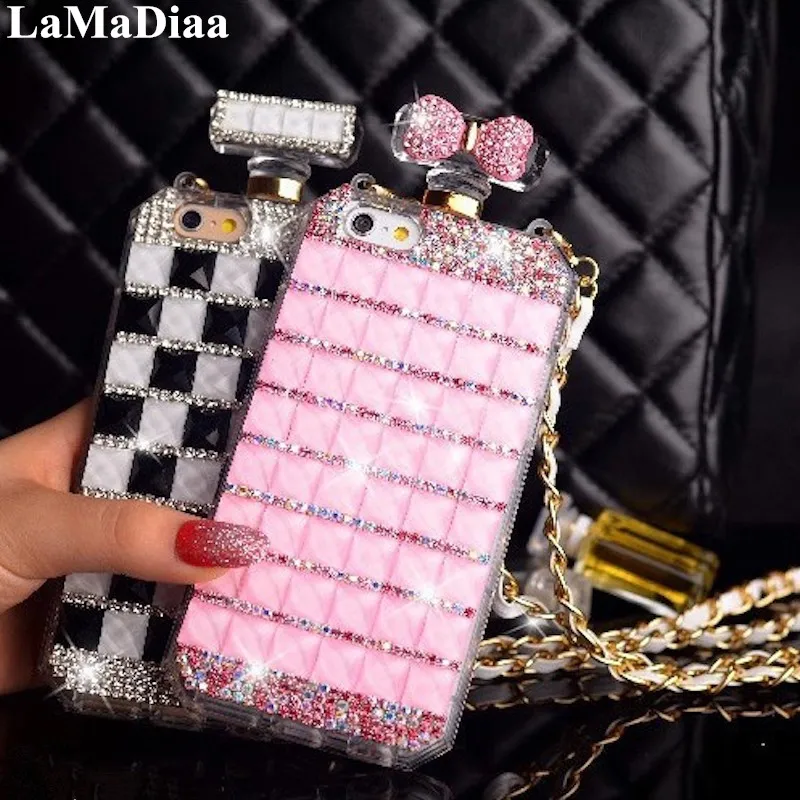 

Luxury Glitter Bling Diamond Perfume Bottle DIY Rhinestone Phone Case with Chain For iphone15 14 11 12 13 Pro XS MAX XR 7 8 PLUS