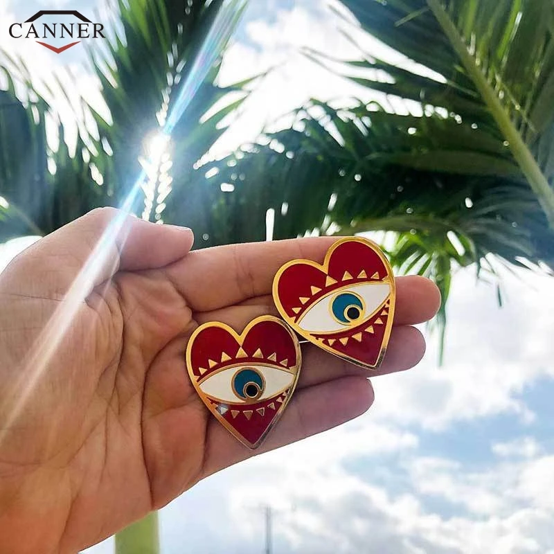 

CANNER Gold Color Statement Earings 2019 Big Red Heart Stud Earrings for Women Lady Evil Eye Earrings Street Style Jewelry H40