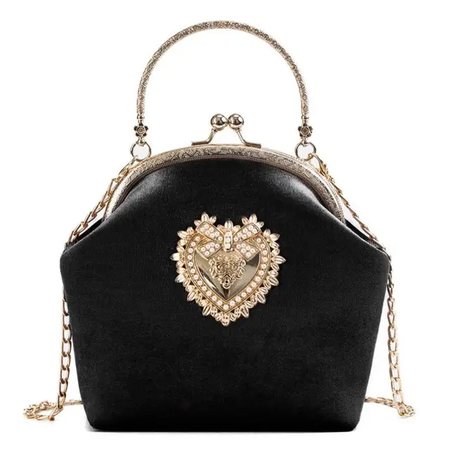 Women Velvet Handbag Vintage Heart 