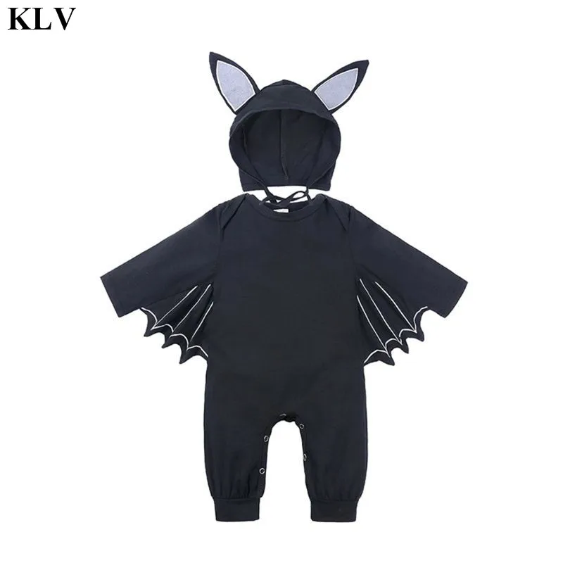 Klv/комплект из 2 предметов; одежда для маленьких мальчиков и девочек на Хеллоуин; боди с длинными рукавами и изображением черной летучей мыши; костюмы для малышей