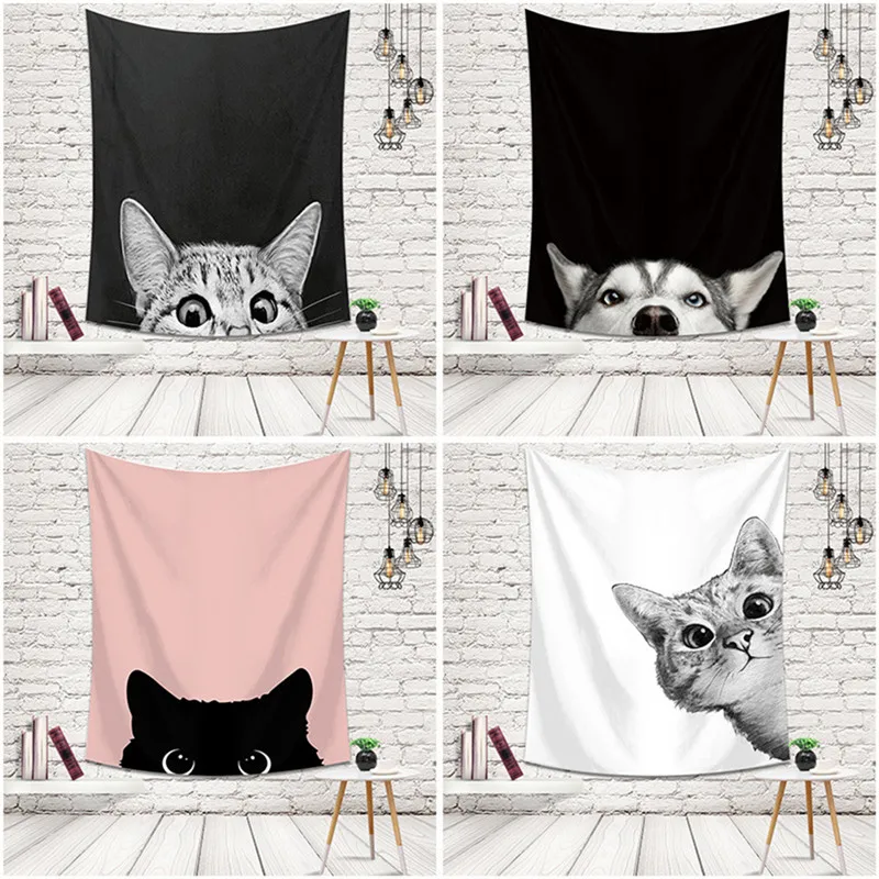 

Cute Cats Dogs Pattern Blanket Tapestry Wall Hanging Tapestries Bedroom Bedspread Throw Cover Beach Mat Background Wall Decor