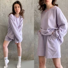 Femmes survêtements 2 pièces ensemble Summmer automne surdimensionné Sweat + short de sport Sweat ensemble deux pièces tenue couleur unie ensembles