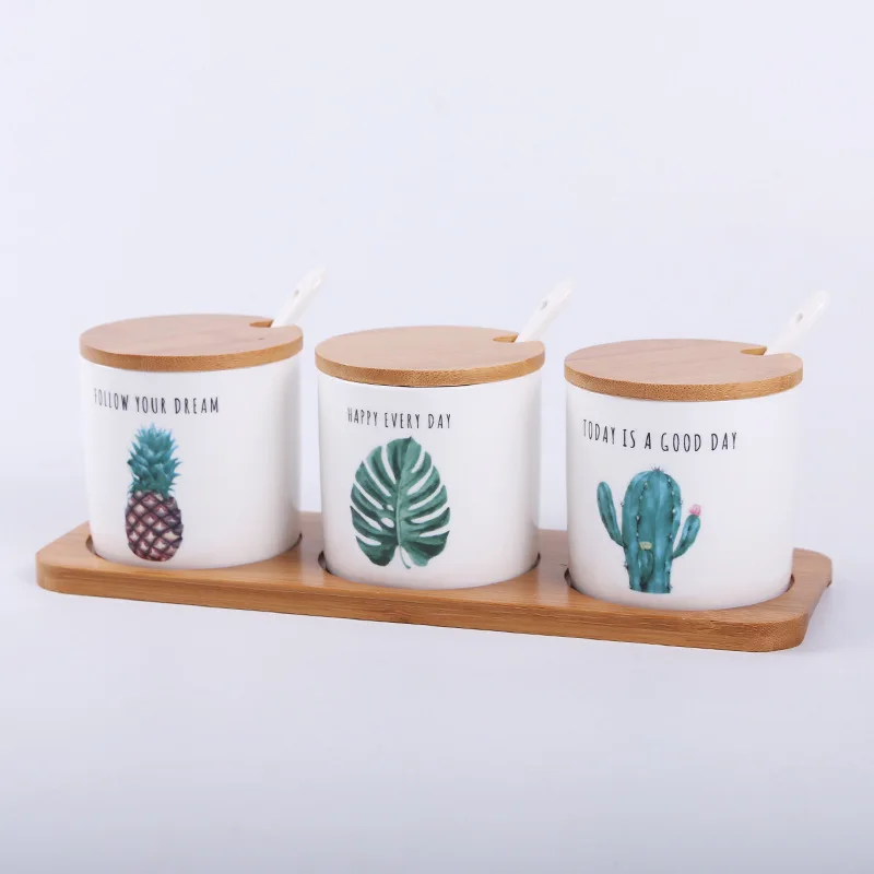 

Northern European-Style Green Vegetation Seasoning Containers Creative Ceramics Seasoning Box Set Household Seasoning Box Spice