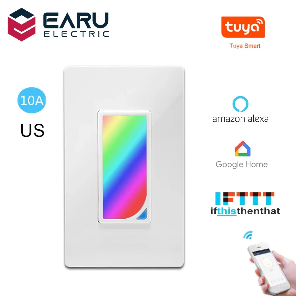 Earu SSMS86-01AJAI US WiFi Smart Wall Switch Push Button Timer Relay Voice Remote Control RGB LED Night Light Lamp TUYA Alexa Google Home