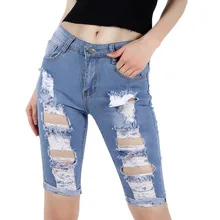 Модные потертые вручную джинсы с большими отверстиями и высокой талией, женские брюки