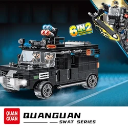 Voiture de Police en briques de voiture de série militaire SWAT 6 en 2, blocs d'assemblage de modèle de camion de patrouille NYPD, jouets pour enfants, cadeaux pour garçons 