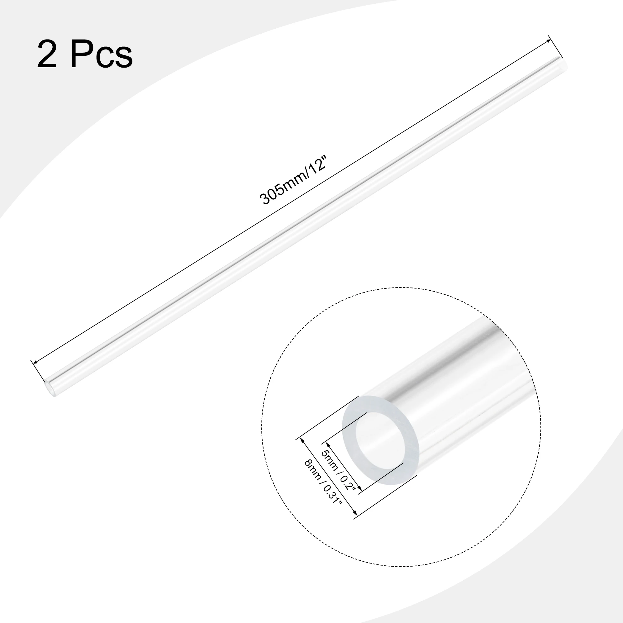 OD 8-35mm Transparent Acrylic Tube Rigid Round Tubing 305mm Length 2pcs PMMA Organic Glass Tube Plastic Pipe Fittings plastic tube