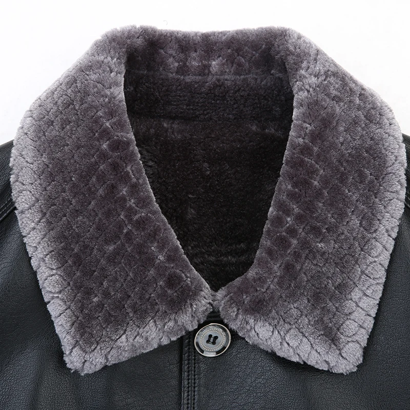 Мужская куртка из натуральной овечьей кожи однотонная с воротником стойкой 8XL