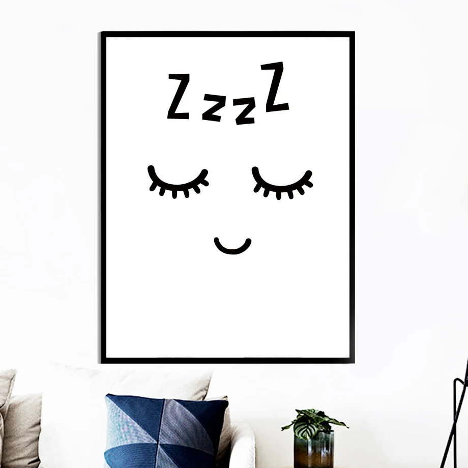 Black-White-Cartoon-Eye-Face-Quotes-Sleep-Wall-Art-Canvas-Painting-Nordic-Posters-And-Prints-Wall (2)