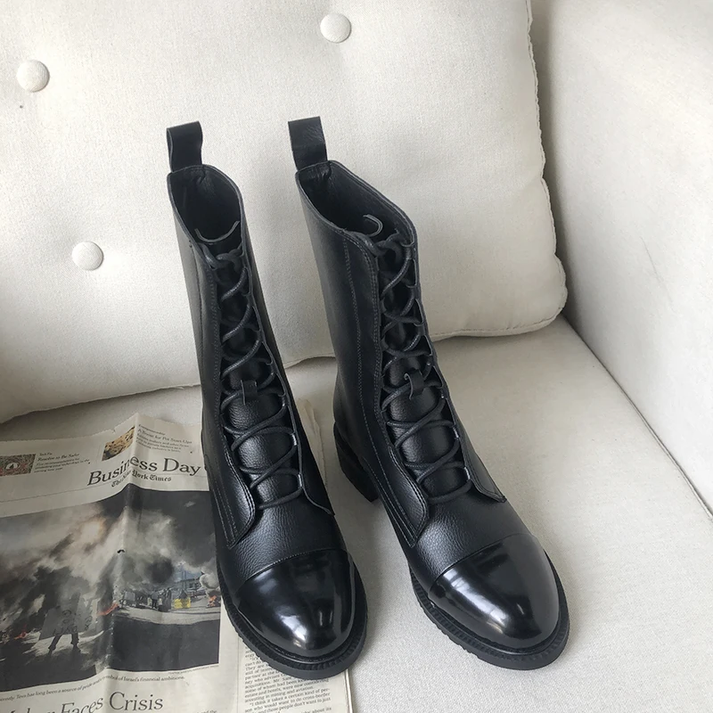 

2019 Brand Designer Hot Women Shoes Chaussures Femme Front Lace Up Shoes Woman Black Color Women Ankle Boots