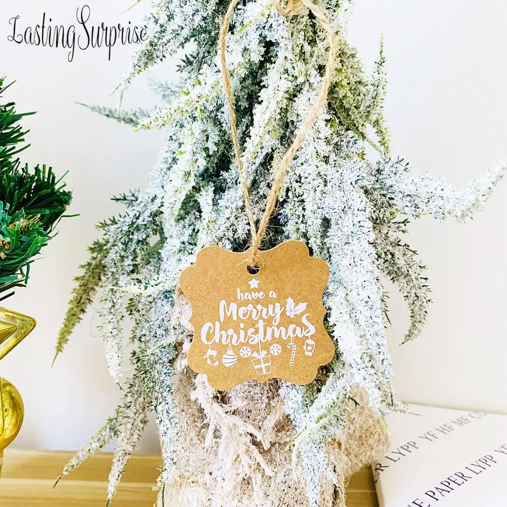 

50pcs Natural Kraft Paper Gift Tags Merry Christmas With Jute Twine For Packing Tags DIY Craft Label Party Decoration