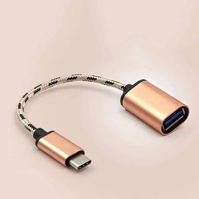 Высококачественный плетеный кабель type-C USB 3,1 папа-USB 2,0 мама адаптер OTG кабель type C OTG кабель адаптер 16,5 см золото