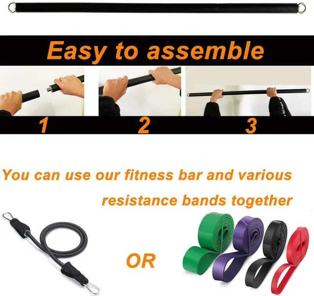 Workout Bar Fits All Resistance Bands with Clip Portable Resistance Bands Exercise Bar for Fitness Home Gym Workout Full Body 4