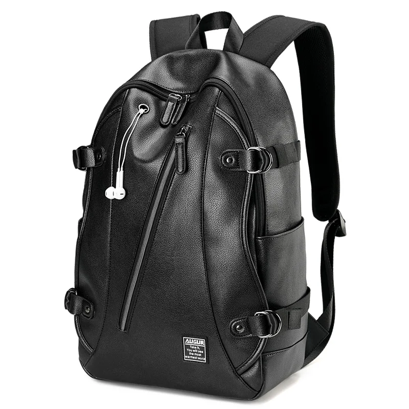 AUGUR Модные мужские и женские рюкзаки наушники из искусственной кожи с отверстием для путешествий водонепроницаемый 15,6 дюймов рюкзак для ноутбука подростковый студенческий школьный
