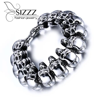 

Silver Color Stainless Steel Skull Skeleton Bracelet Titanium Steel Bangle for Men Fashion Jewelry