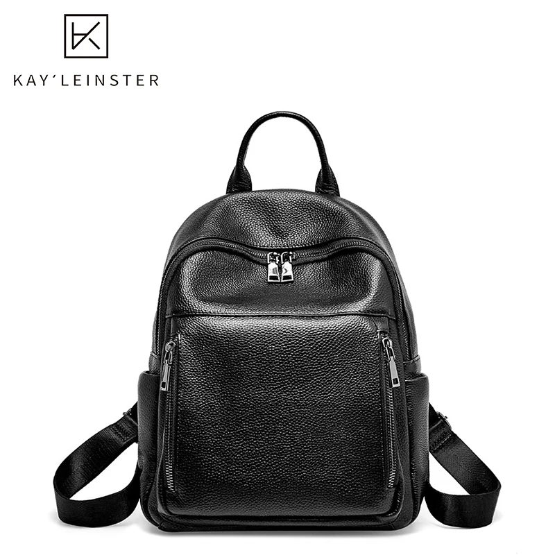 

Genuine Leather Backpack Women Black 2020 New Female Solid Travel Bags Ladies Double Zipper Large Capacity School Bag Wild Girls