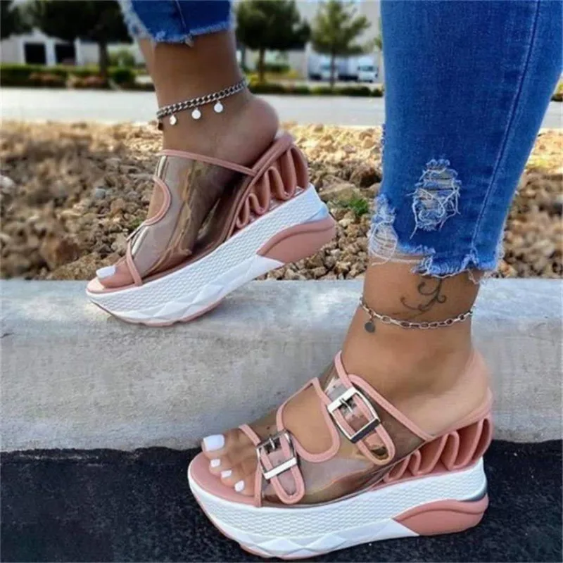 

2020 Summer Wedge Sandals Pumps High Heels Shoes Platform Buckle Gladiator Shoe Woman High Heels Sandalias Mujer Outdoor Female