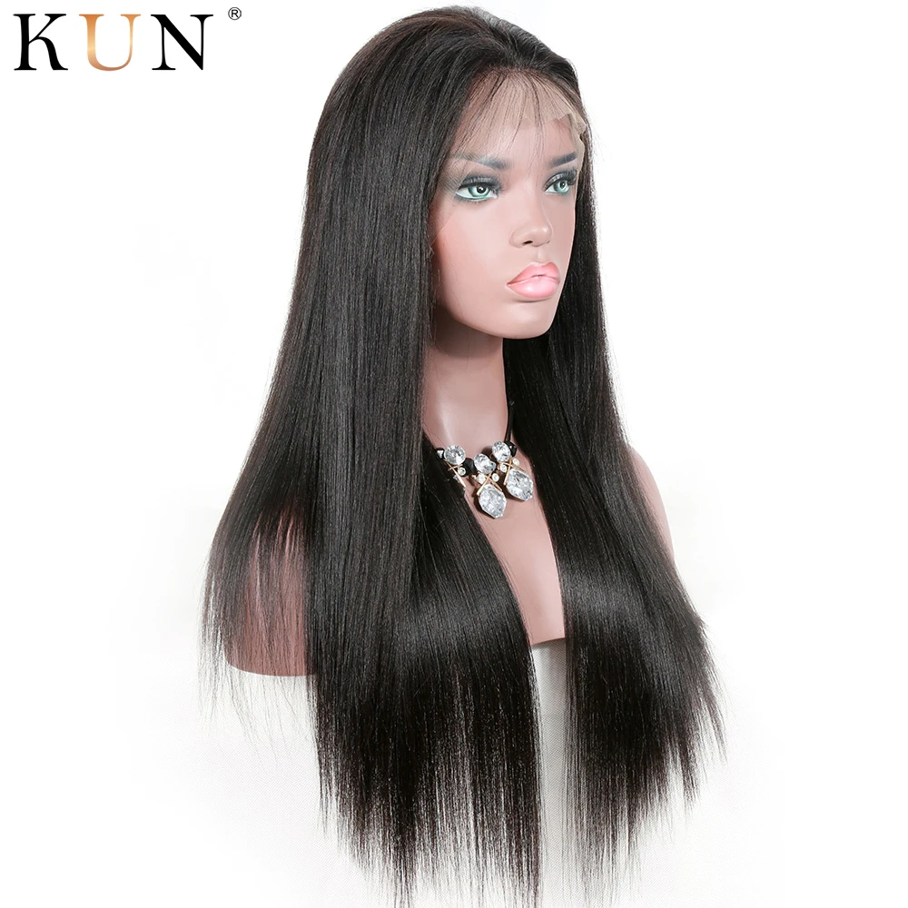 Yaki прямые 13x4 13x6 человеческие волосы на кружеве парики бразильские Remy Yaki человеческие волосы парик предварительно сорвал для женщин полный конец Kun волосы