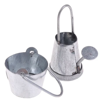 2pcs/set 1:12 Dollhouse Miniature Metal Water Bucket Kettle Model Furniture Toys 1