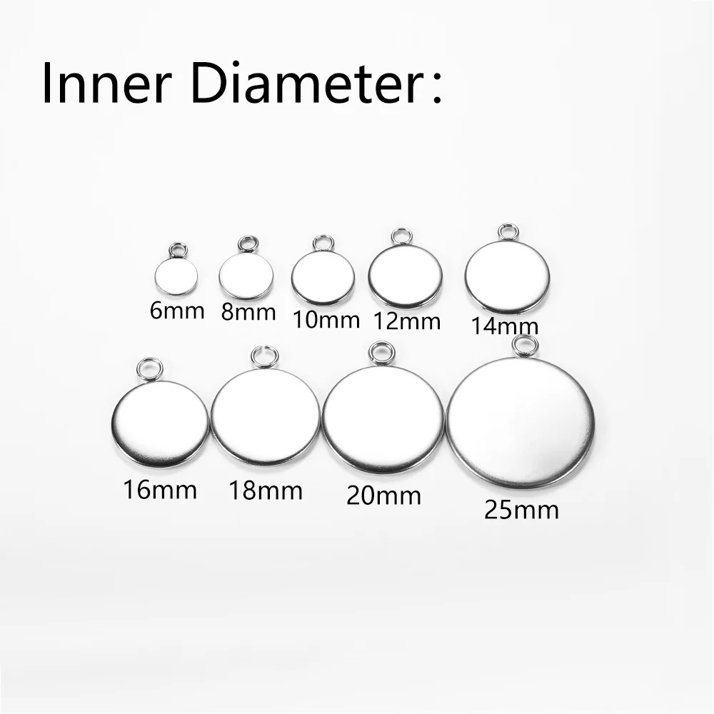 20pcs/lot 6 10 14 18 25mm Stainless Steel Cabochon Base Tray Bezels Blank Setting For Bracelet Pendant Jewelry Making Supplies