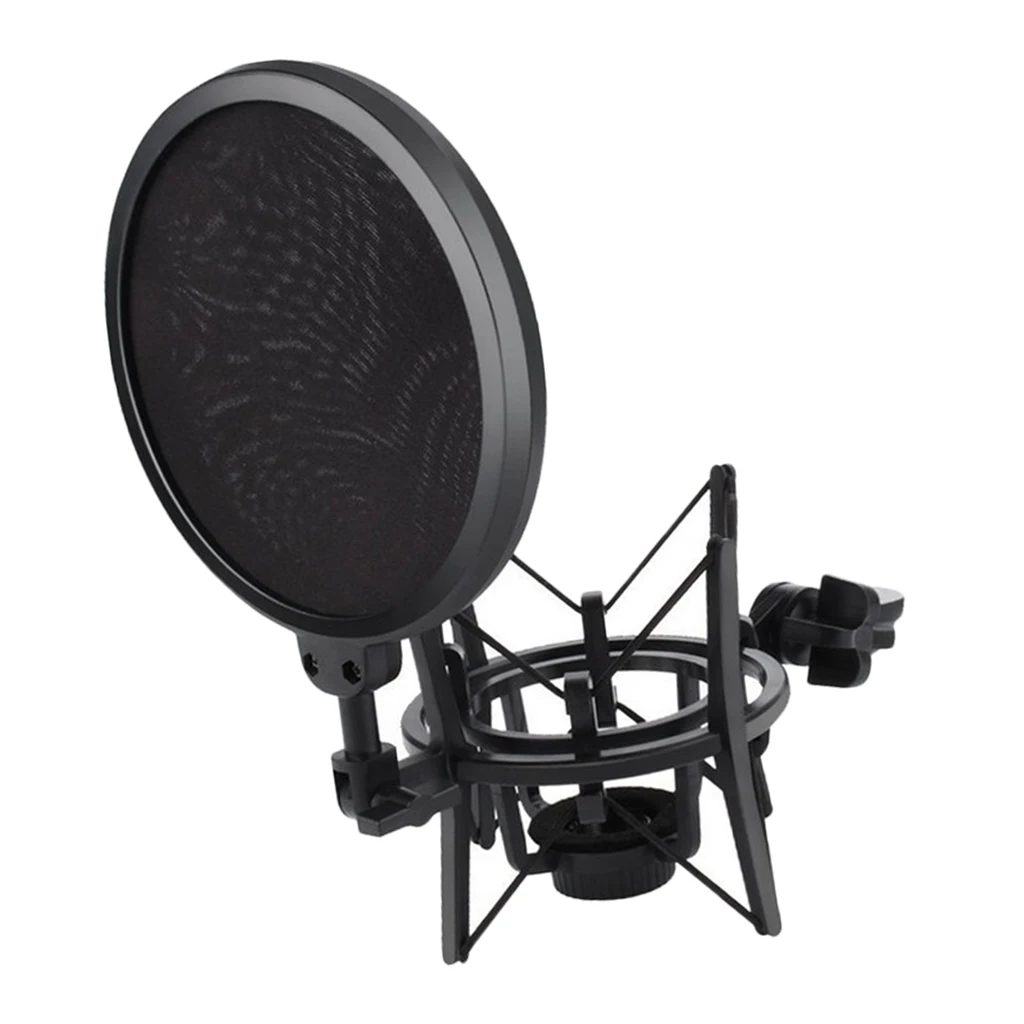 Mic Wind Screen Mask Shied Pop Filter With Microphone Shock Mount Black