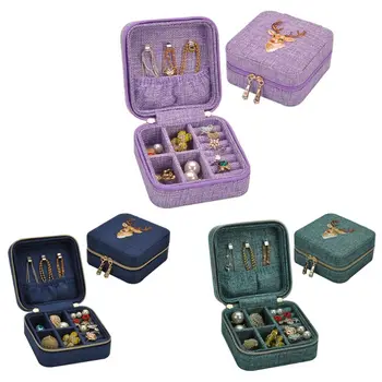 

Embroidered Cloth Small Jewelry Box Retro Detachable Women Earrings Rings Case Y1AC