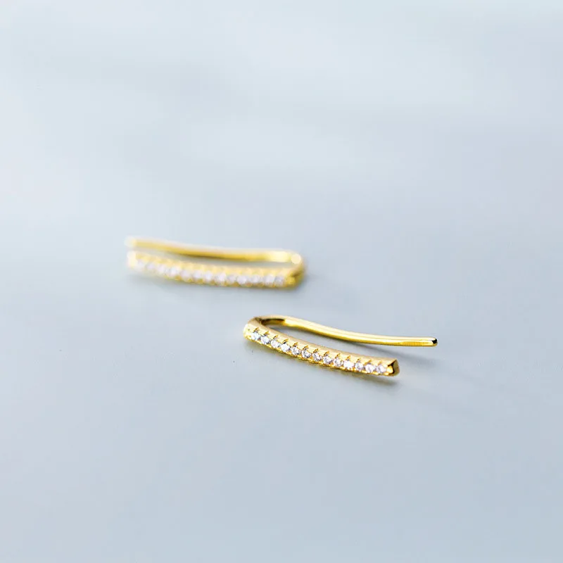 MloveAcc стерлингового серебра 925 гладкие палочки ослепительный фианит серьги гвоздики для женщин Мода Серебро 925 ювелирные изделия