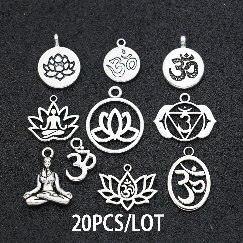20PCS Antique Silver Plated Yoga Charms Pendant for Jewelry Making Necklace Earrings Bracelet DIY Findings Craft Mix