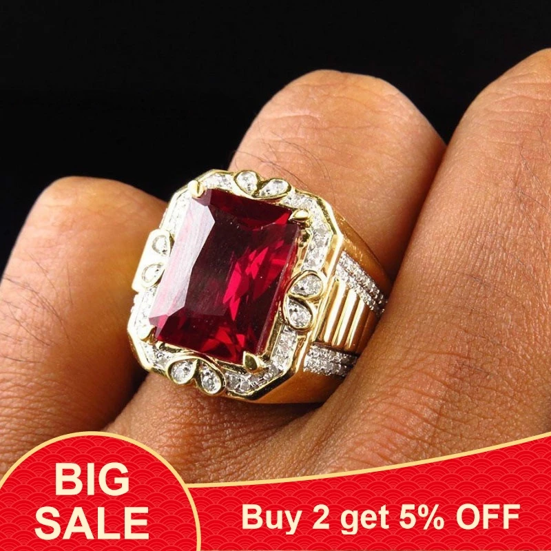 cheap Vintage King ring 925 Sterling Silver 6ct Red AAA CZ Luxury Engagement Jewelry Wedding Rings for Men Rock Party Finger ring